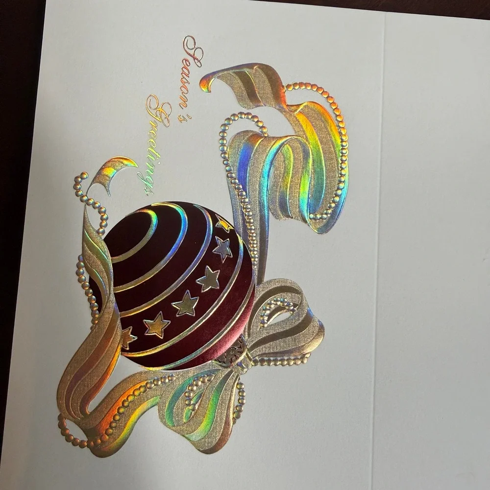 Vintage Christmas Cards Holographic Foil Ornament Lot w envelope